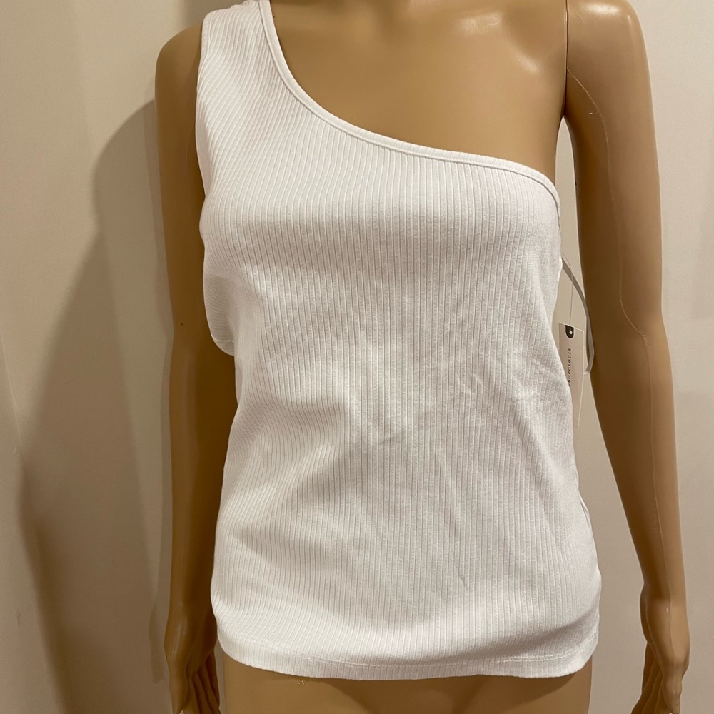 Anthropologie one shoulder white tank